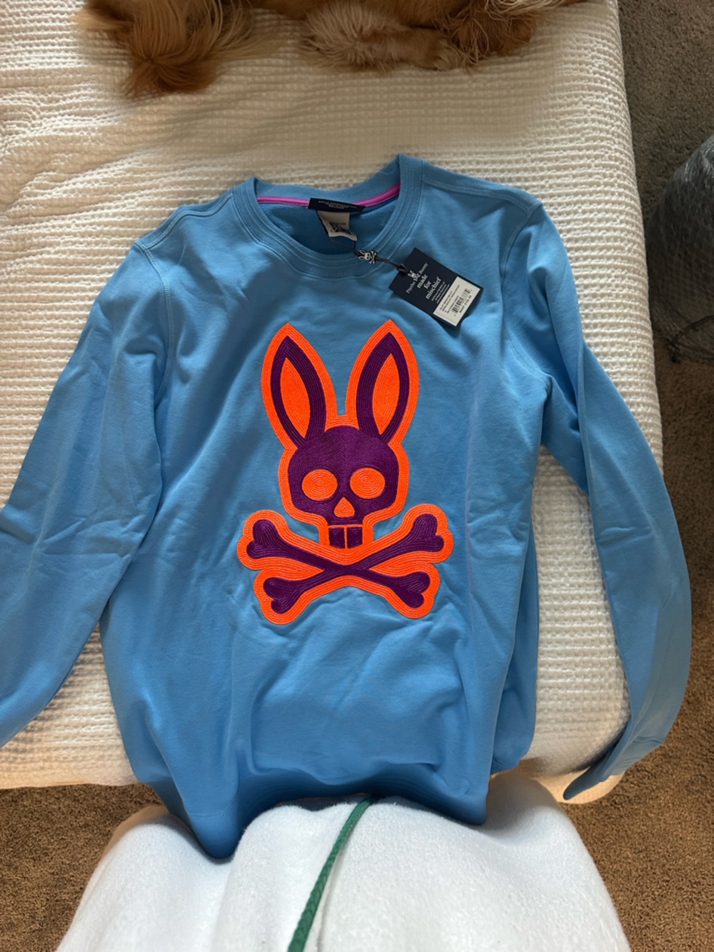 Men’s Long-Sleeve Bunny Skull Sweatshirt - Blue with Orange & Purple